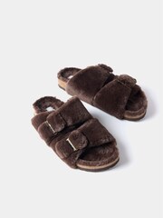 Mint Velvet Brown Faux Fur Buckled Slippers - Image 2 of 3