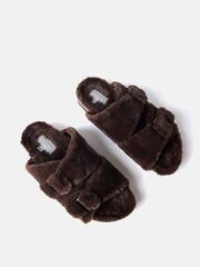 Mint Velvet Brown Faux Fur Buckled Slippers - Image 3 of 3