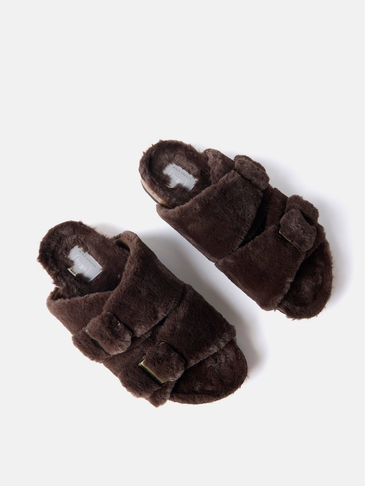 Mint Velvet Brown Faux Fur Buckled Slippers - Image 3 of 3