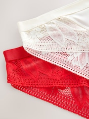Red/Cream High Leg Microfibre and Lace Knickers 2 Pack - Image 7 of 8
