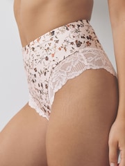 Cream Floral Print & Berry High Rise Lace Trim Knickers - Image 6 of 11