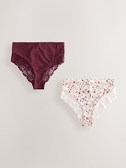 Cream Floral Print & Berry High Rise Lace Trim Knickers - Image 7 of 11