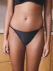 Black High Shine Spot Tanga Knickers - Image 1 of 7