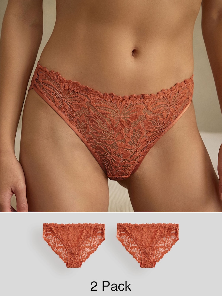 Rust High Leg Ultimate Comfort Lace Knickers 2 Pack - Image 1 of 8 Rust High Leg Ultimate Comfort Lace Knickers 2 Pack - Image 1 of 8