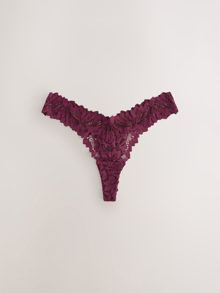 Burgundy Red Thong Ultimate Comfort Lace Knickers 2 Pack - Image 7 of 7