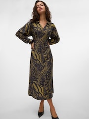 VERO MODA Green Printed Button Down Maxi Shirt Dress - Image 1 of 5