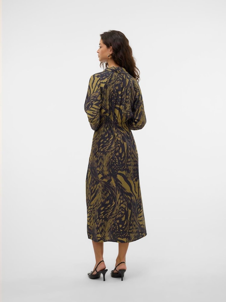 VERO MODA Green Printed Button Down Maxi Shirt Dress - Image 2 of 5