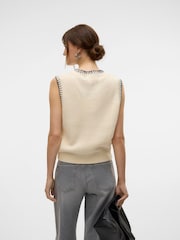 VERO MODA Cream Knitted Vest with Contrast Stitch Detail - Image 2 of 5