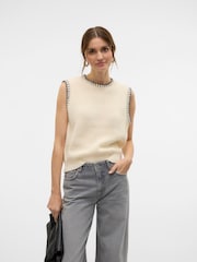 VERO MODA Cream Knitted Vest with Contrast Stitch Detail - Image 3 of 5