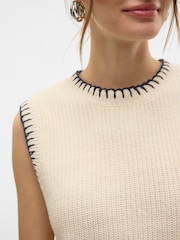 VERO MODA Cream Knitted Vest with Contrast Stitch Detail - Image 4 of 5