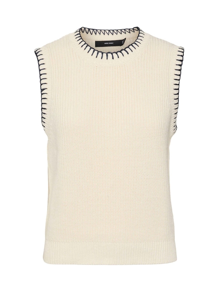 VERO MODA Cream Knitted Vest with Contrast Stitch Detail - Image 5 of 5