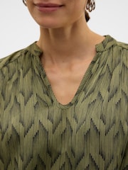 VERO MODA Green Graphic Printed Satin Balloon Sleeve Blouse - Image 4 of 6