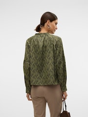 VERO MODA Green Graphic Printed Satin Balloon Sleeve Blouse - Image 5 of 6