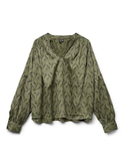 VERO MODA Green Graphic Printed Satin Balloon Sleeve Blouse - Image 6 of 6