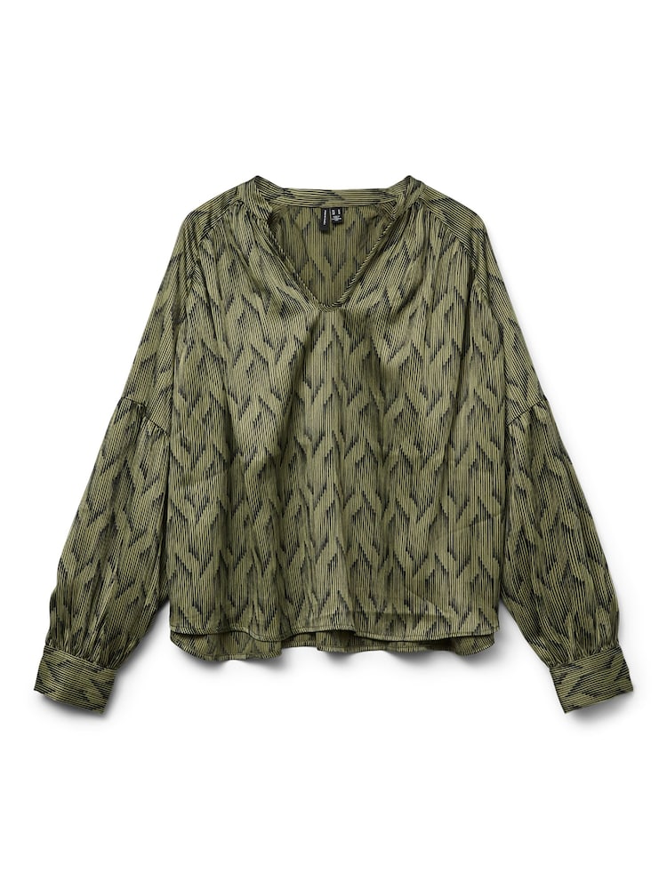 VERO MODA Green Graphic Printed Satin Balloon Sleeve Blouse - Image 6 of 6