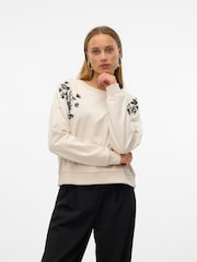 VERO MODA Cream Long Sleeve Embroidery Flower Sweatshirt - Image 2 of 4