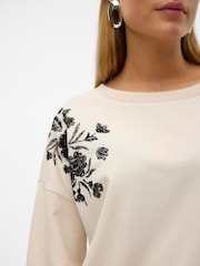 VERO MODA Cream Long Sleeve Embroidery Flower Sweatshirt - Image 3 of 4