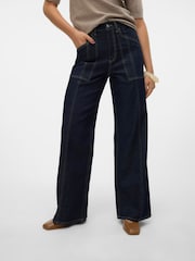 VERO MODA Blue Wide Leg Dark Denim Jeans With Stitch Detail Pockets - Image 1 of 6