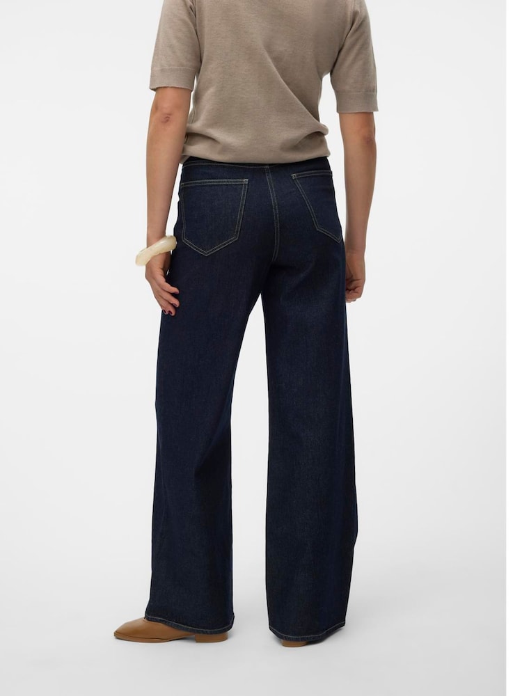 VERO MODA Blue Wide Leg Dark Denim Jeans With Stitch Detail Pockets - Image 2 of 6
