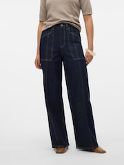 VERO MODA Blue Wide Leg Dark Denim Jeans With Stitch Detail Pockets - Image 3 of 6