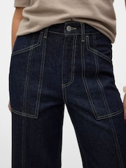 VERO MODA Blue Wide Leg Dark Denim Jeans With Stitch Detail Pockets - Image 4 of 6