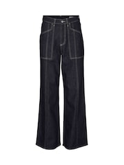 VERO MODA Blue Wide Leg Dark Denim Jeans With Stitch Detail Pockets - Image 5 of 6
