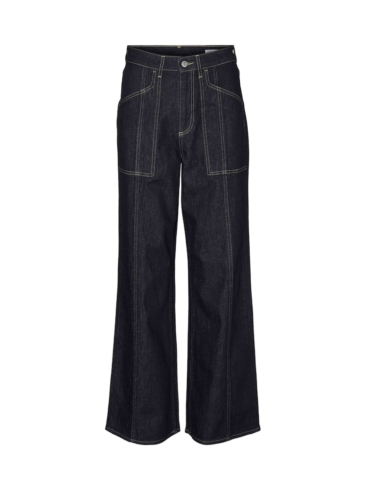 VERO MODA Blue Wide Leg Dark Denim Jeans With Stitch Detail Pockets - Image 5 of 6