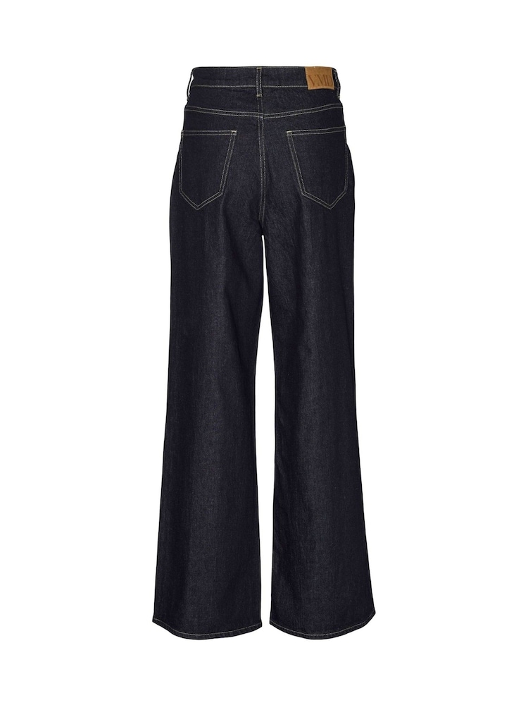 VERO MODA Blue Wide Leg Dark Denim Jeans With Stitch Detail Pockets - Image 6 of 6