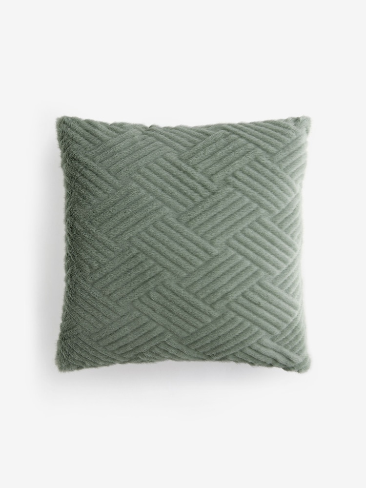 Sage Green 43 x 43cm Basset Embossed Faux Fur Cushion - Image 2 of 5