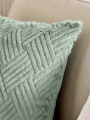 Sage Green 43 x 43cm Basset Embossed Faux Fur Cushion - Image 4 of 5