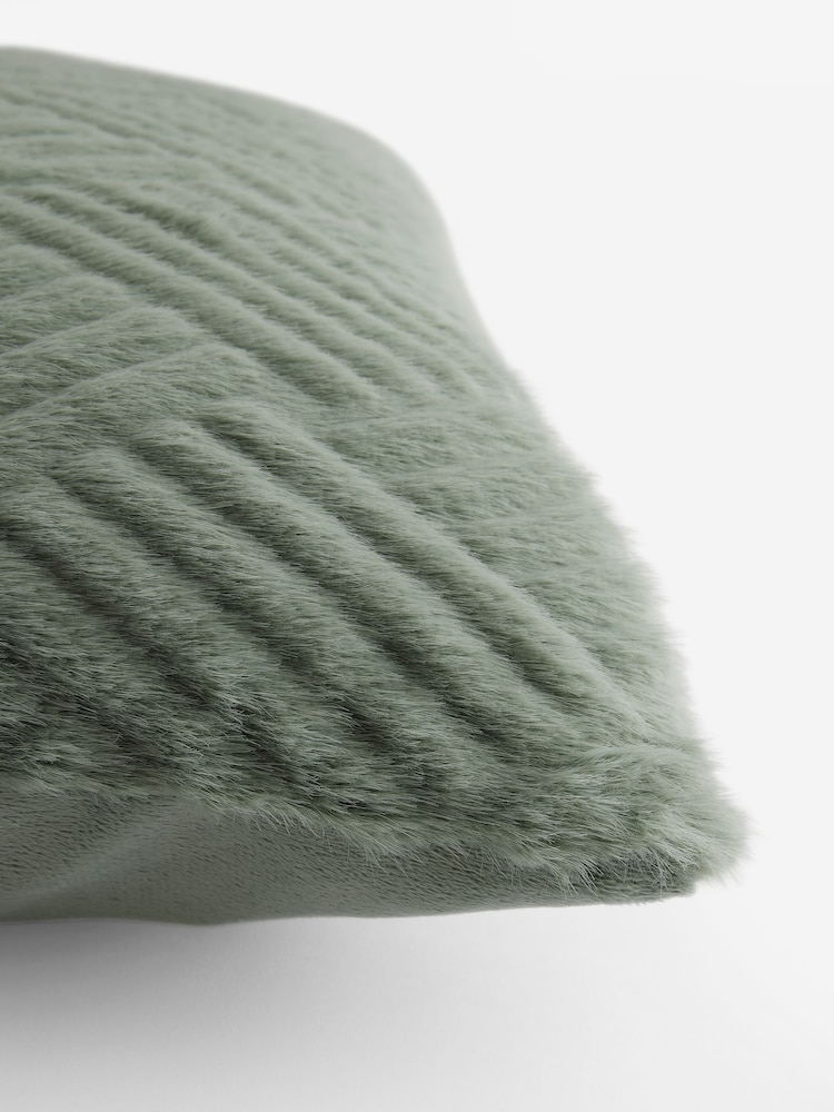 Sage Green 43 x 43cm Basset Embossed Faux Fur Cushion - Image 5 of 5