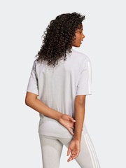 adidas Grey Essentials 3-Stripes Boyfriend 100% Cotton T-Shirt - Image 2 of 6