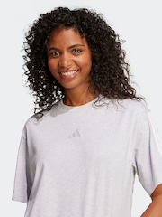 adidas Grey Essentials 3-Stripes Boyfriend 100% Cotton T-Shirt - Image 4 of 6