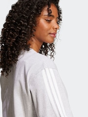 adidas Grey Essentials 3-Stripes Boyfriend 100% Cotton T-Shirt - Image 5 of 6