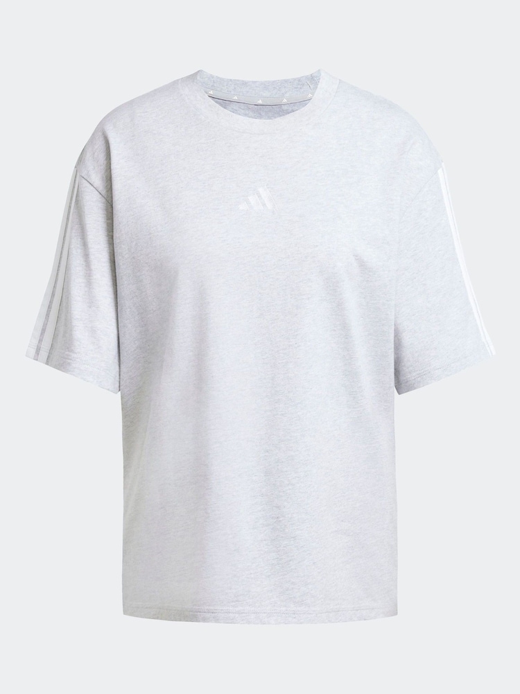 adidas Grey Essentials 3-Stripes Boyfriend 100% Cotton T-Shirt - Image 6 of 6
