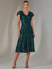 Jolie Moi Green Fit & Flare Sequin V-Neck Midaxi Dress - Image 1 of 6