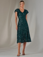 Jolie Moi Green Fit & Flare Sequin V-Neck Midaxi Dress - Image 2 of 6