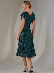 Jolie Moi Green Fit & Flare Sequin V-Neck Midaxi Dress - Image 3 of 6