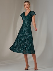 Jolie Moi Green Fit & Flare Sequin V-Neck Midaxi Dress - Image 4 of 6