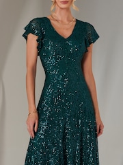 Jolie Moi Green Fit & Flare Sequin V-Neck Midaxi Dress - Image 6 of 6
