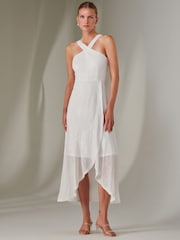 Jolie Moi White Cross Neck Frill Hem Maxi Dress - Image 1 of 6