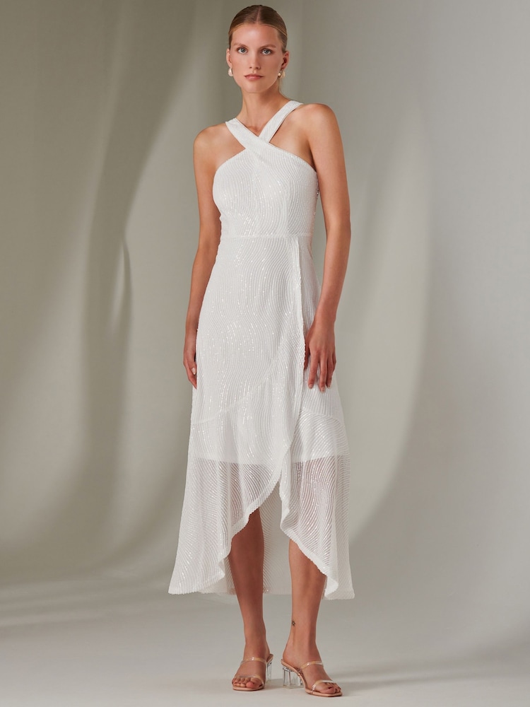 Jolie Moi White Cross Neck Frill Hem Maxi Dress - Image 1 of 6