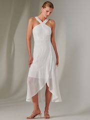 Jolie Moi White Cross Neck Frill Hem Maxi Dress - Image 3 of 6