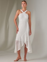 Jolie Moi White Cross Neck Frill Hem Maxi Dress - Image 5 of 6