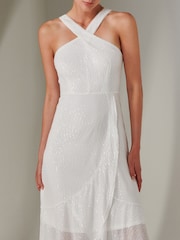 Jolie Moi White Cross Neck Frill Hem Maxi Dress - Image 6 of 6