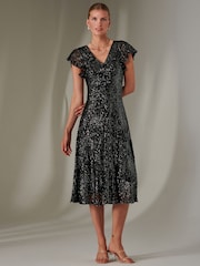 Jolie Moi Charcoal Black Fit & Flare Sequin V-Neck Midaxi Dress - Image 1 of 6