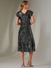 Jolie Moi Charcoal Black Fit & Flare Sequin V-Neck Midaxi Dress - Image 2 of 6