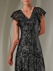 Jolie Moi Charcoal Black Fit & Flare Sequin V-Neck Midaxi Dress - Image 5 of 6