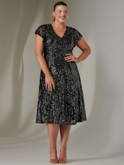 Jolie Moi Charcoal Black Fit & Flare Sequin V-Neck Midaxi Dress - Image 6 of 6