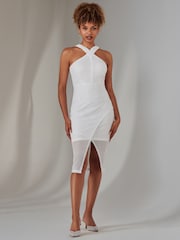 Jolie Moi White Cross Neck Slit Bodycon Dress - Image 1 of 6
